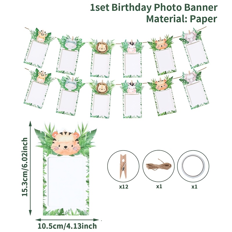 Image of 1set, Jungle Animals Photo Clip Banner, Paper Pulling Flag, Jungle Animals Themed Party Ornament, Happy Birthday Party Decor, Baby Shower Party Supplies