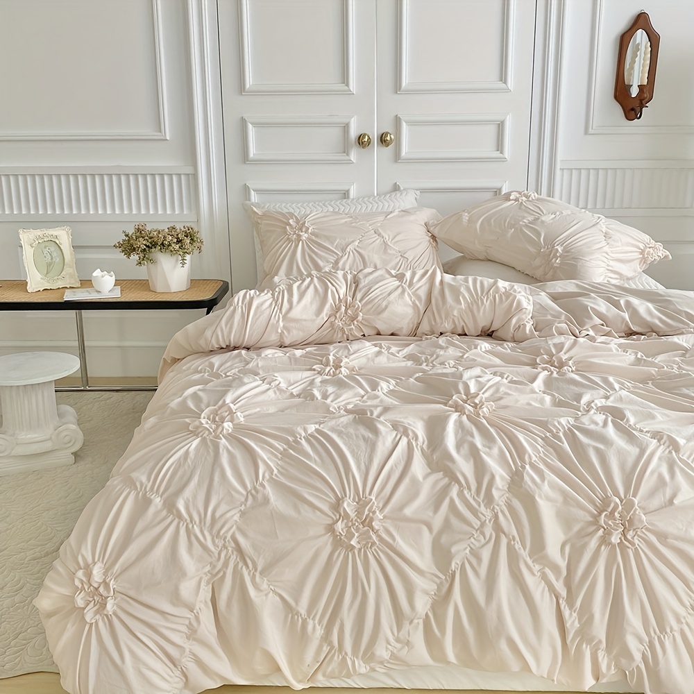 Floral Duvet Cover 2/3pcs Set (1 Duvet Cover And 1/2 Pillowcases), Pleated Floral Design, Easy Fashion, All-Season Bedroom Bedding, with Zipper And Corner Straps, Suitable for Women And Men
