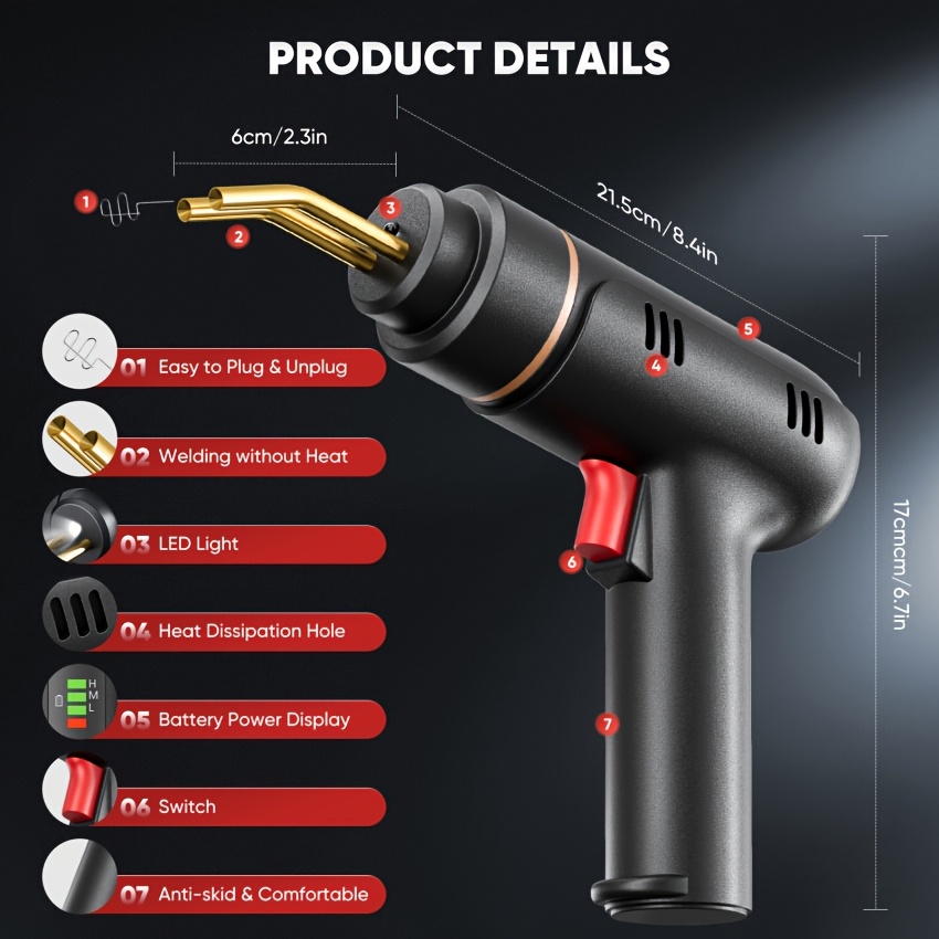 Image of 200w Cordless Plastic Welding Machine Powerful Hot Torch For Car Bumper Repair. Includes Led Indicator And Power Regulator.