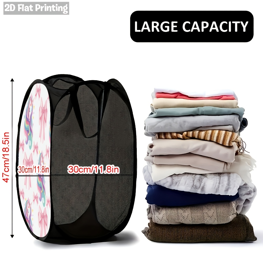 TEMU 1pc Of A Unicorn-themed Pop-up Laundry Hamper With A Bow, Valentine's Day. To Fold And Suitable For Storage In The Bedroom, Bathroom, Or For
