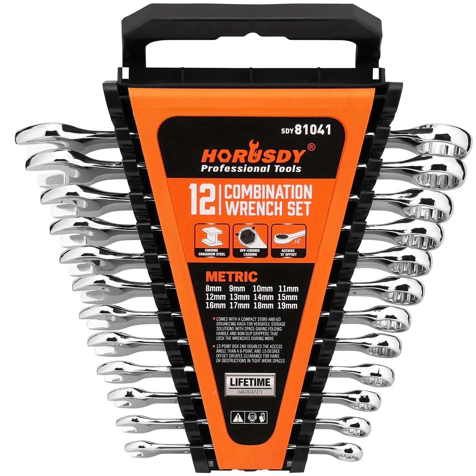TEMU Horusdy 12-piece Metric Spanner Set | Combination Wrench Set With Organizer | 12 Point | 8mm - 19mm | Steel