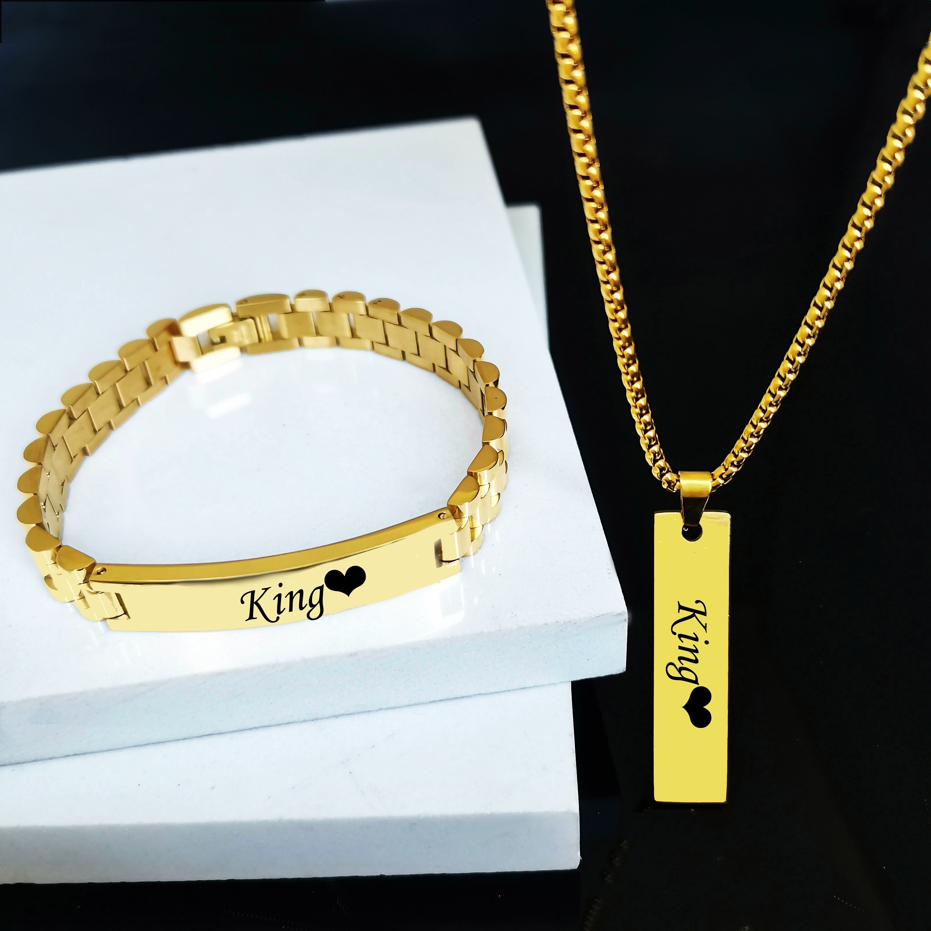 

Custom Men's Jewelry Set - Personalized Name & Letter Bracelet And Square Charm Necklace, Stainless Steel, Father's Day, Birthday, Thanksgiving Gifts