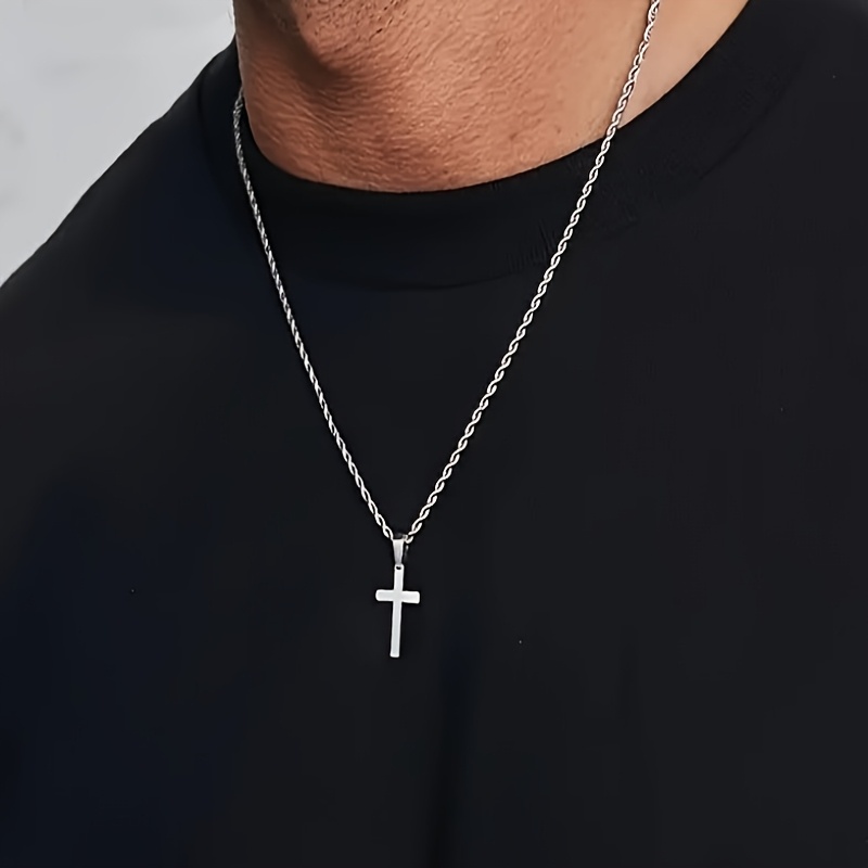 Image of A Easy And Stylish 18k Gold Plated Stainless Steel Cross Pendant, With A Chain Necklace, Is An Ideal Jewelry Accessory For Men And Women's Religious Beliefs