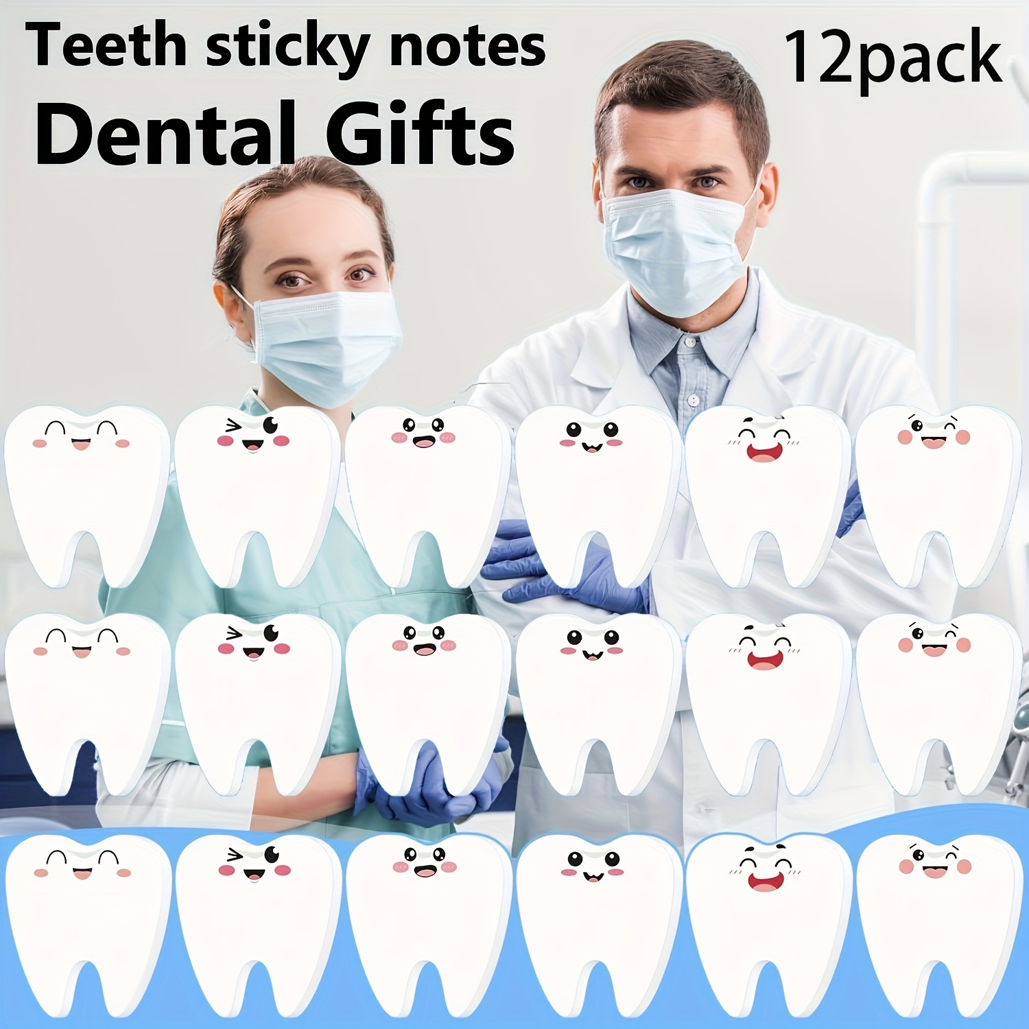 TEMU 6/12pcs Dental Assistant Sticky Notes - Tooth-shaped Smiling & Frowning Faces With Braces & Cavities Design - Funny Dental Gifts, Tooth Chart