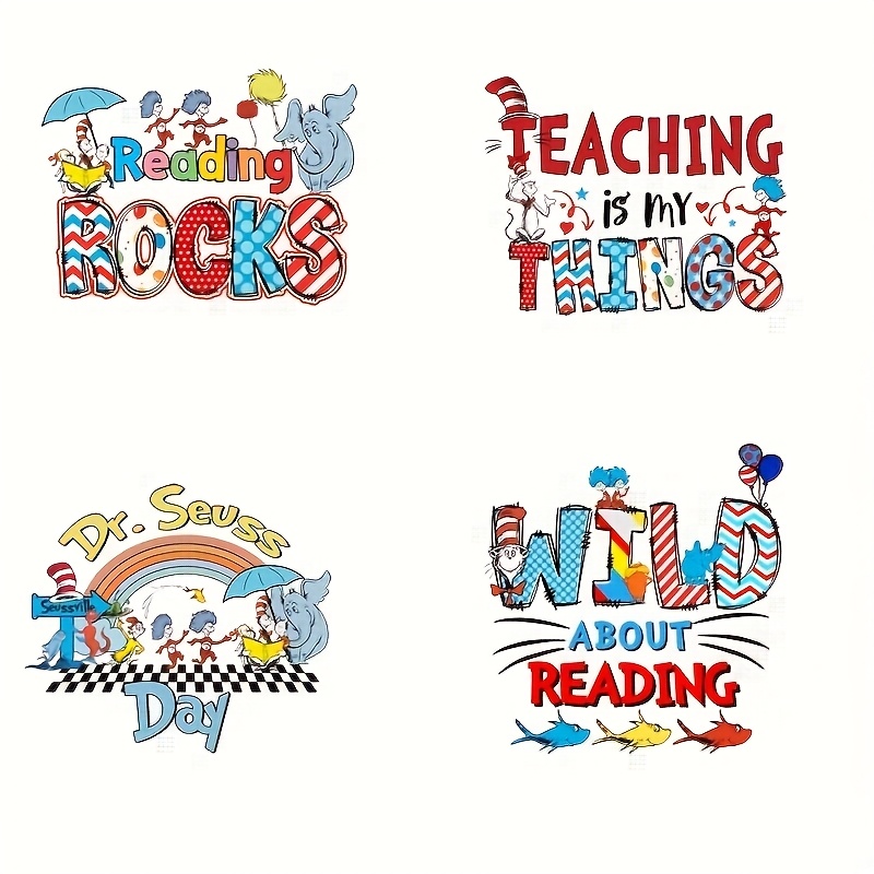 

4pcs Vibrant Reading & Education Themed Iron-on Transfer Decals - High-, Vinyl Appliques For T-shirts, Bags, Pillows, Denim Jackets - Featuring & Friends, Reading Accessories