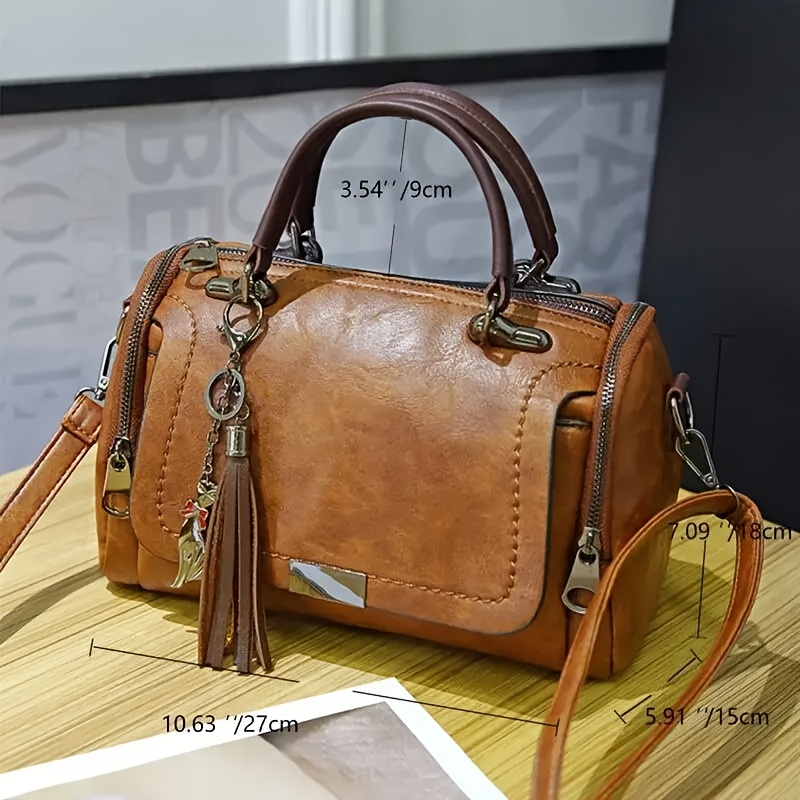 

Vintage Women's Shoulder Bag Large Capacity Zipper Crossbody Bag Handbag Shoulder Bag Detachable Strap Handbag