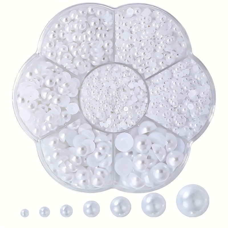 2500pcs/box 7-grid Nail Art Charms, Assorted Half Round Beads, Hypoallergenic, In Golden, Silvery, White, Pink, Manicure Accessories, Small Decorations For Diy Nail Design