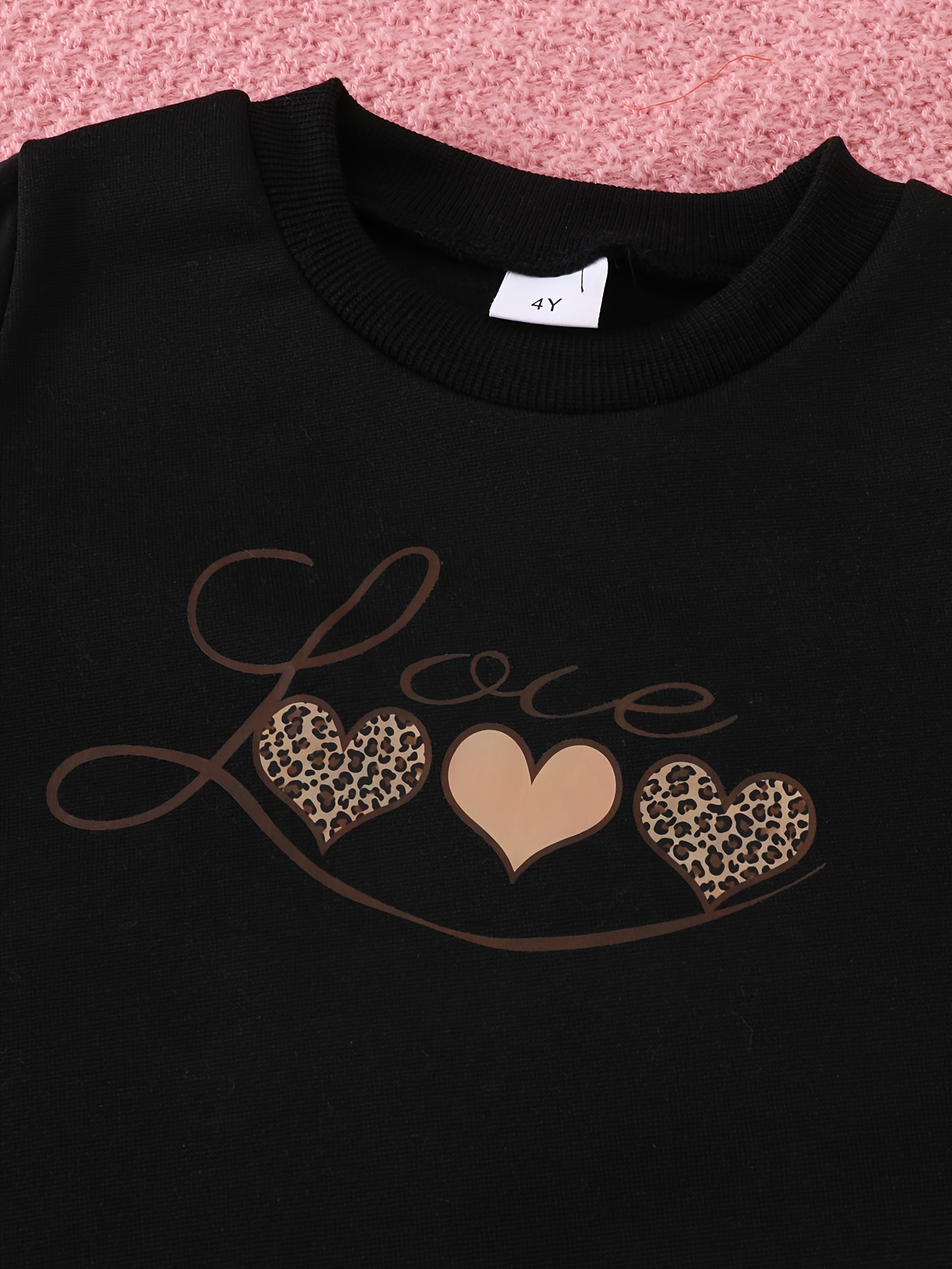 3 stuks 2J-7J Meisjes Casual Ronde Hals Lange Mouw Geborstelde Rib Sweatshirt met Hartjesprint