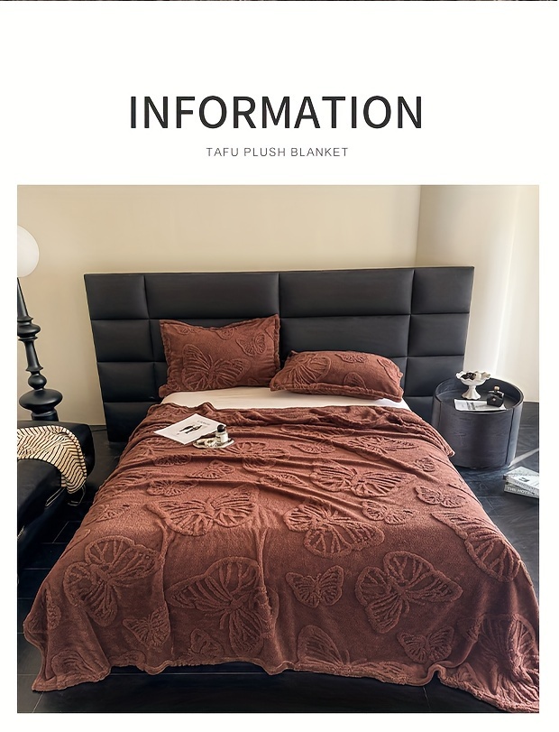 1pc   solid color jacquard multi functional blanket suitable for   jacquard butterfly pattern leisure blanket details 0