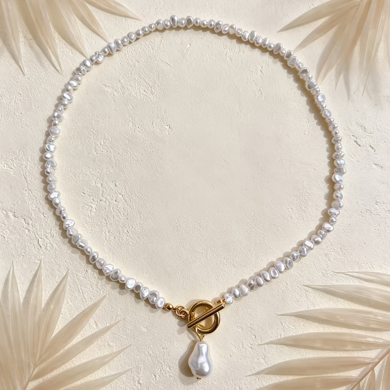 TEMU Collar retro de cadena para clavícula con cierre OT de perlas irregulares barrocas francesas