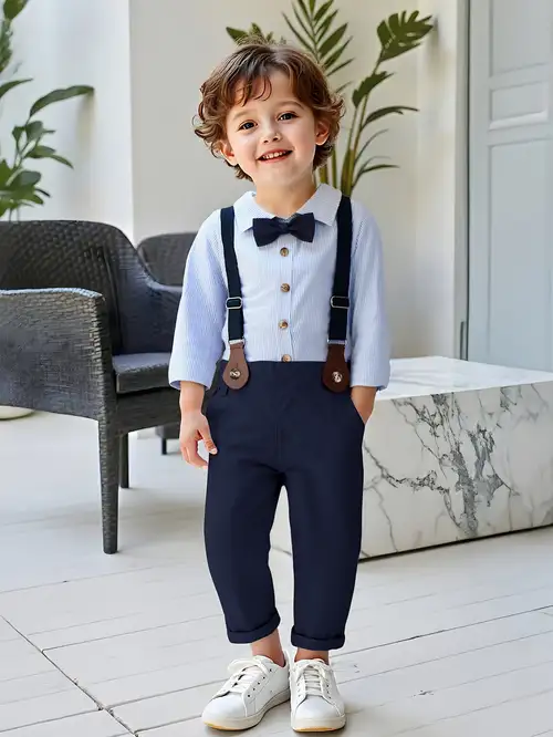 Completo Elegante Ragazzi Con Camicia, Pantaloni, Gilet E Papillon - 5 Set Vita Regolabile - Foto 7