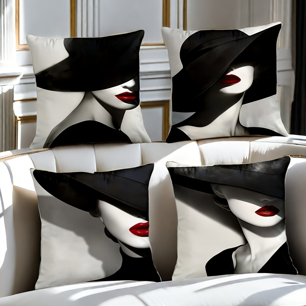 

Set Of 4 And Hat - Zippered Polyester Decorative For , , Sofa, Car, And Decor 17.7 -