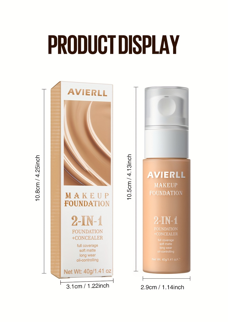 Moisturizing Foundation and Concealer | Waterproof, Suitable for Women'S Makeup, Valentine'S Day Gift, AVIERLL, 40g/1.41 oz, Medium Coverage, Fair to Light Tone