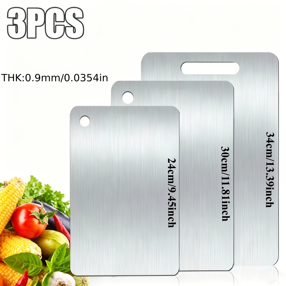Image of 3pcs Set Of High-quality Stainless Steel Chopping Boards - Single-sided Use, Food-grade Safe, Elegant Design, Ideal For Home Kitchen And Professional Catering