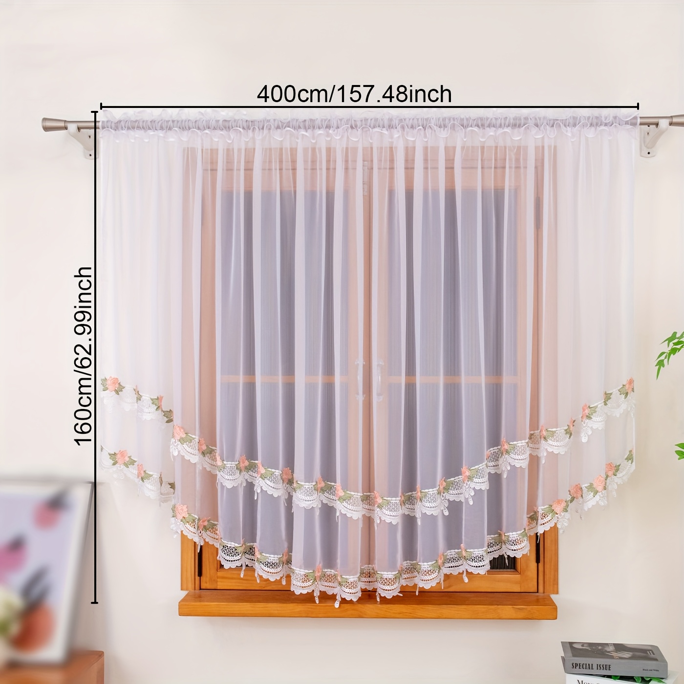 Image of French Country Style Embroidered Light Filtering Sheer Curtain, 157.48 X 62.99 Inches, Elegant Luxury Decorative Curtain For Living Room/bedroom, Light , 's Day Gift