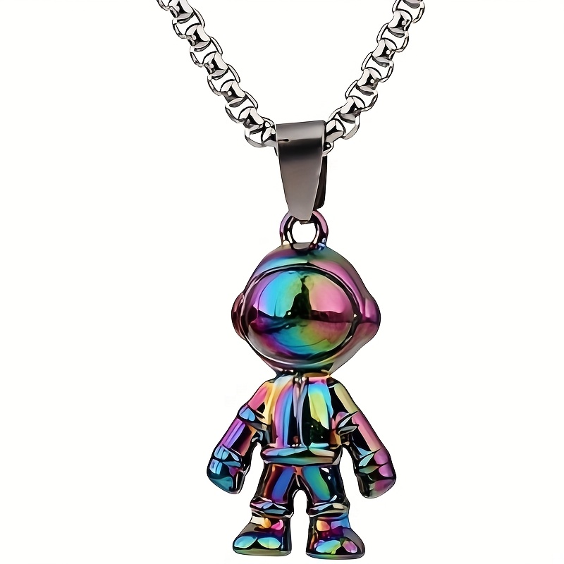 TEMU Collier avec pendentif astronaute coloré, chaîne de 60 cm, accessoire de mode créatif, cadeau, collier hip-hop de haute qualité pour couple