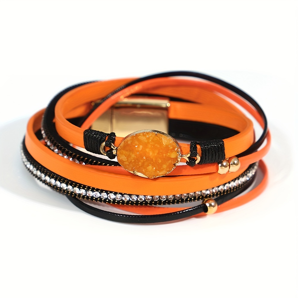 E-shop Retro Harz Langes Damen Perlen Mehrschichtiges Gewickeltes Kunstleder Armband Armband Halloween Geschenk