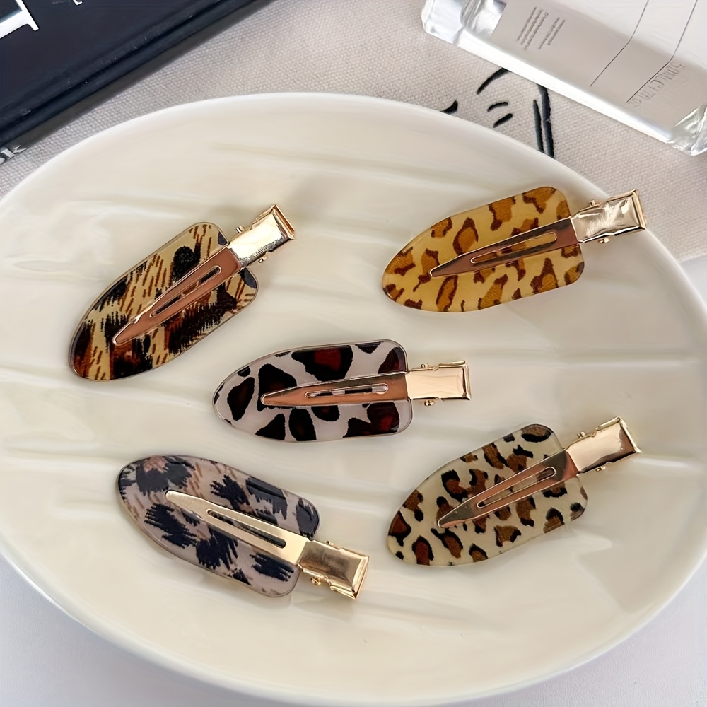 E-shop Fünf neue, nahtlose Haarspangen mit Leopardenmuster für Damen, vielseitige Clips für seitliche Ponyfrisuren, stylische Haarverzierungen für