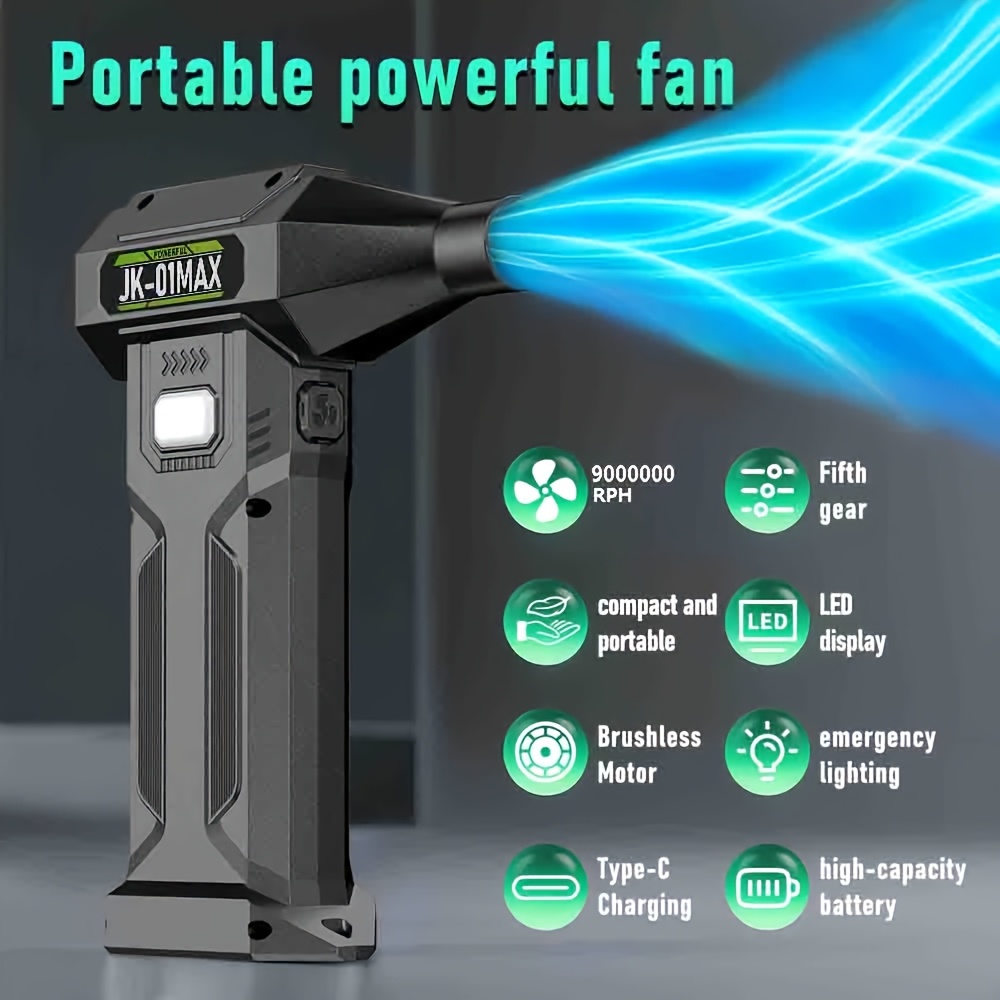 2026 Model Yard Lawn Leaf Blower Snow Blower, USB Rechargeable Dual-Use Car and Home Cleaning Dust Blower Fan, High-Pressure Handheld Turbo Jet Fan, Summer Cooling Fan Suitable for All 12 Months, 9000000 RPM High-Speed Brushless Motor, Built-in 2