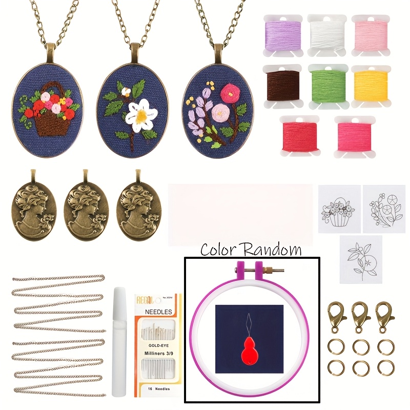 TEMU 3pcs Set Retro Embroidery Kit, Embroidery Kit Mini Cross Stitch Kit With Hoop, Canvas With Pattern, Instructions, Cross Stitch, Embroidery