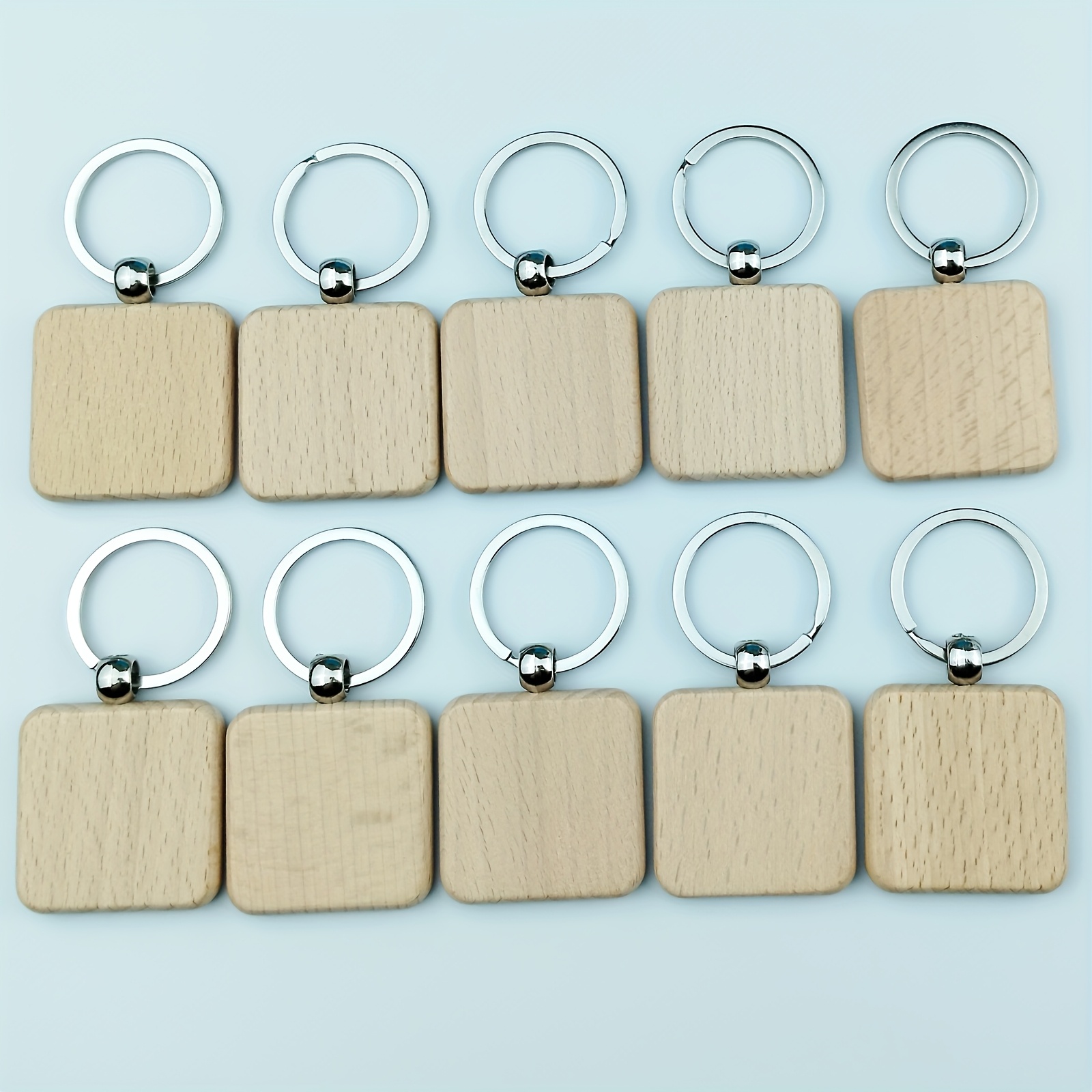 TEMU 10pcs Square Shape Wooden Blank Keychain, Diy Unfinished Wooden Name Key Tag Gift Keyring Bag Purse Charms