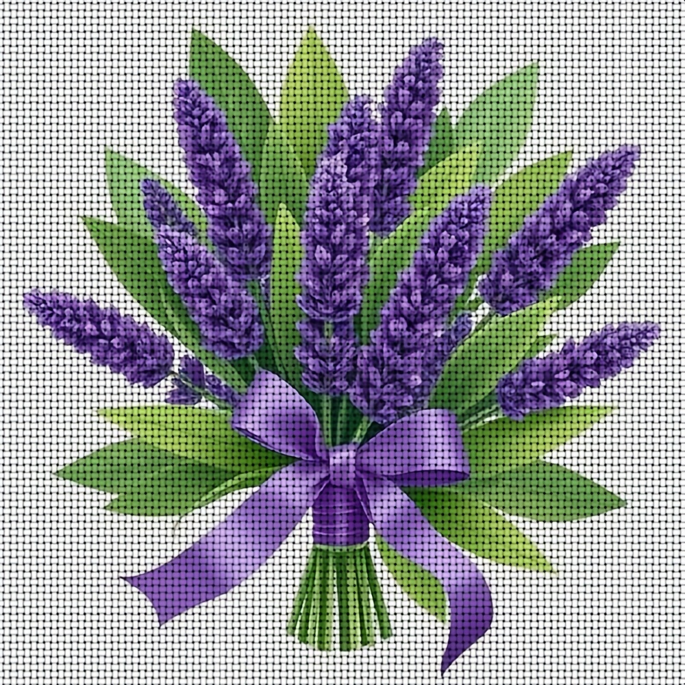 Complete Frameless Cross-Stitch Embroidery Kit, Lavender Bouquet