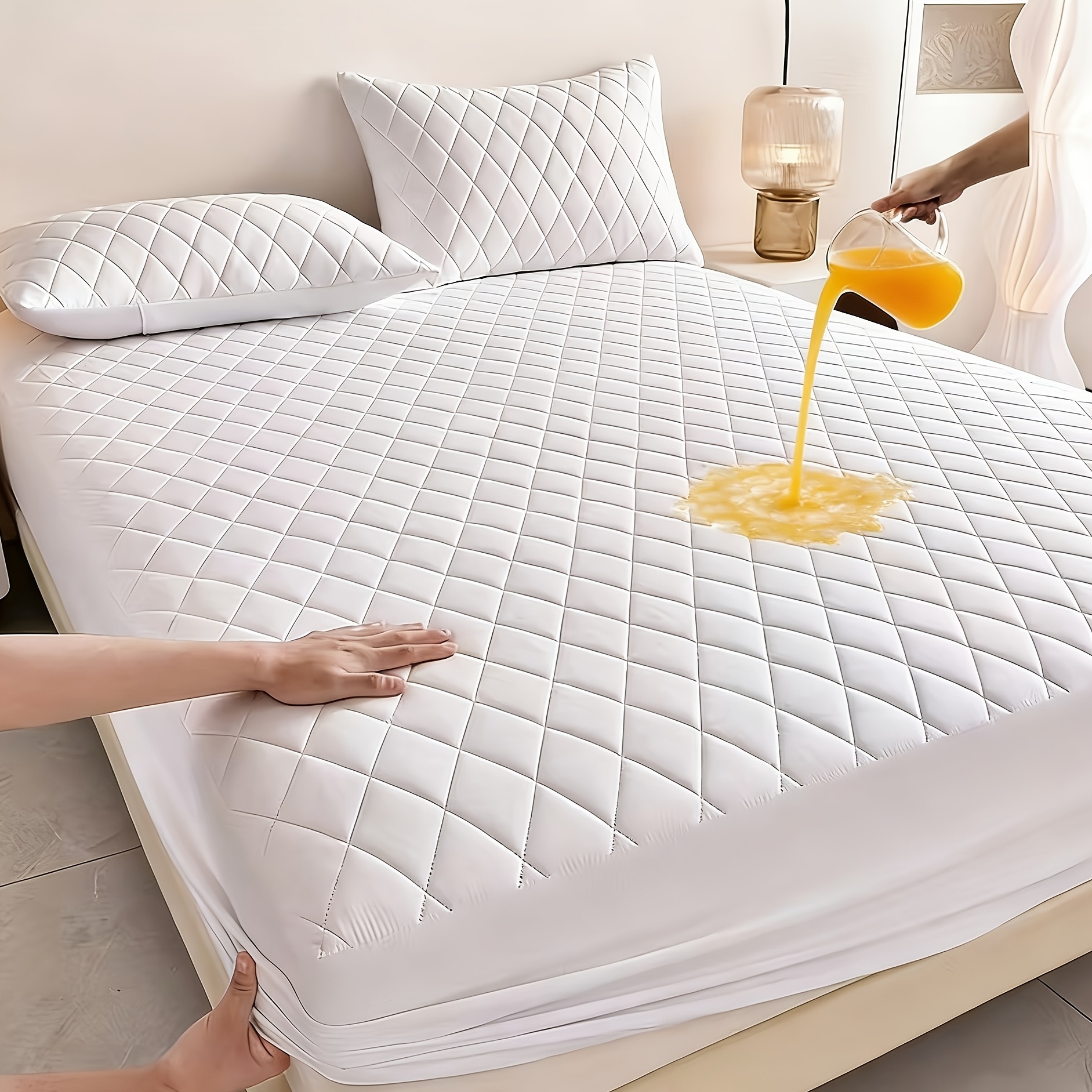 1pc Waterproof Mattress Protector, & Breathable Quilted Fitted Cover, Thickened & Comfortable, Machine Washable, Multiple Sizes , Ideal For Bedroom, & Hotel Use (no Pillowcase & No Pillow Core)