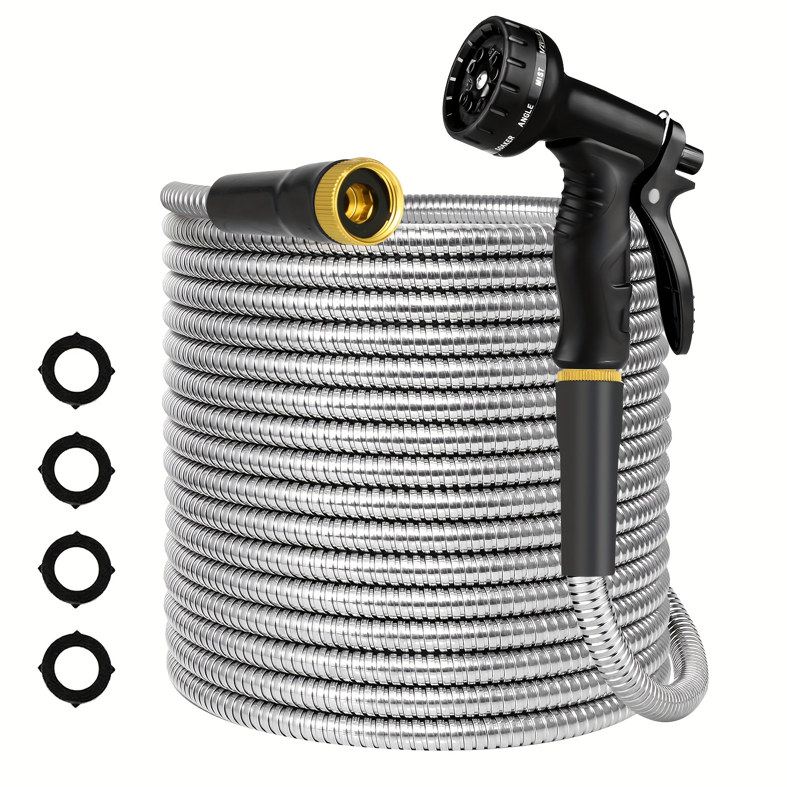 

Metal Garden Hose 50ft, Stainless Steel Water Hose With 2 Hose Extension Adapter, 2-ways Hose Splitter And 10-function Nozzle, 3/4'' Fittings, No Kink For Outdoor