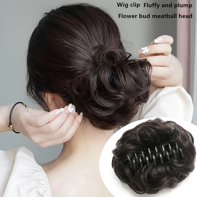 

Elegant Fluffy Bun Hairpiece - Natural-looking Short Curly Synthetic Hair Clip For Women, Versatile & , Fluffy, Flower Bud, Hair Curling, Simulation