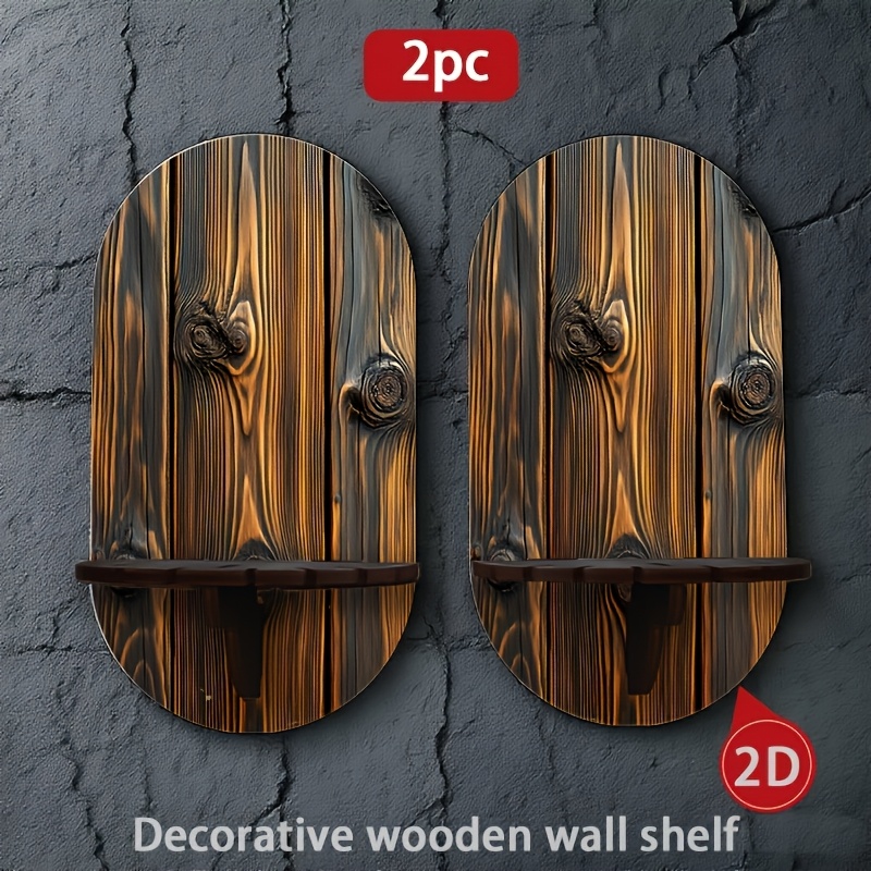 TEMU 2pcs Wooden Wall-mounted Candle Holder Shelves, Multifunctional Wall Storage Display Rack With Dark Wood Grain Vertical Board Texture Background