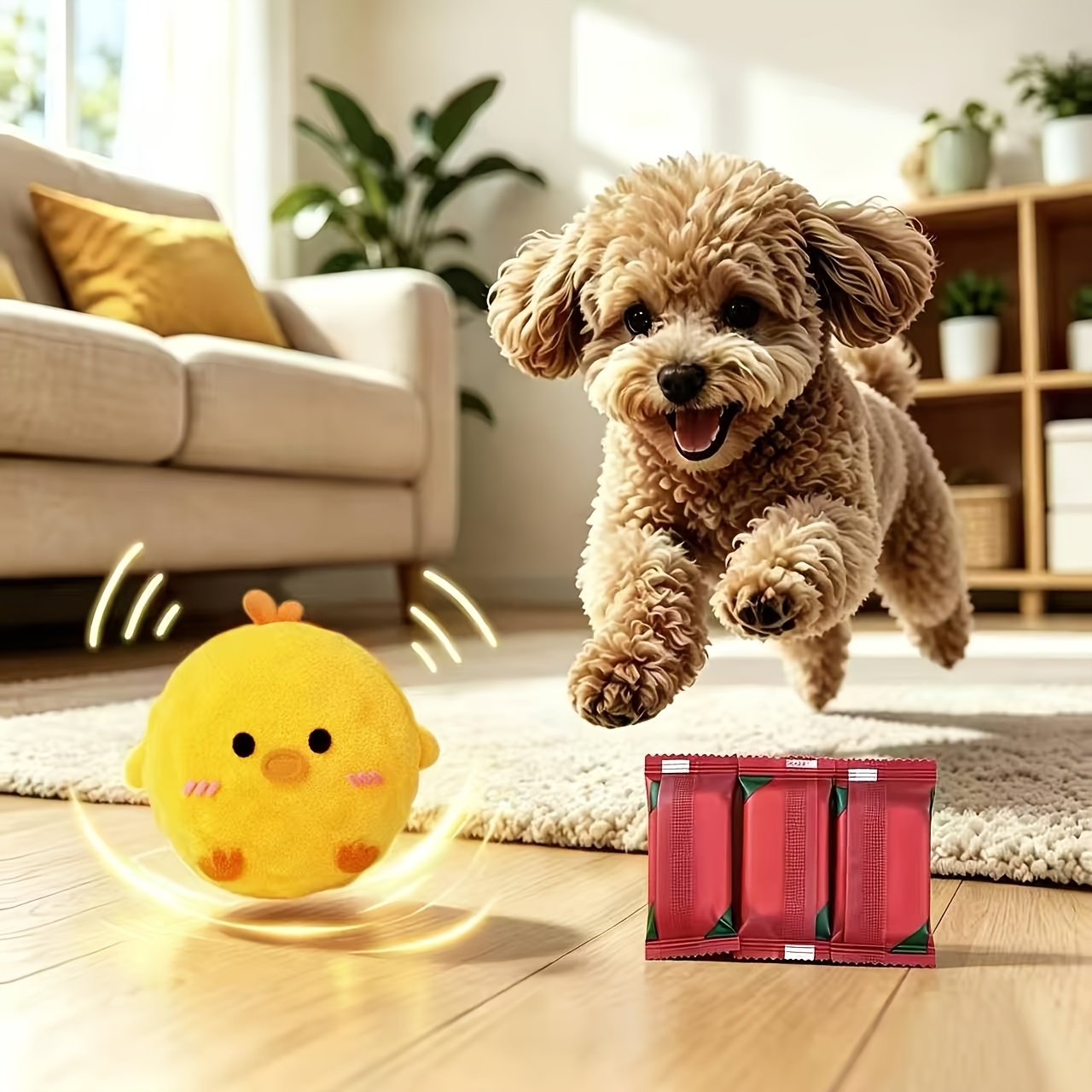 TEMU Balle interactive jaune pour animaux de compagnie, jouet rebondissant , jouet de jeu et de pour chiens et chats, avec 3 serviettes de nettoyage