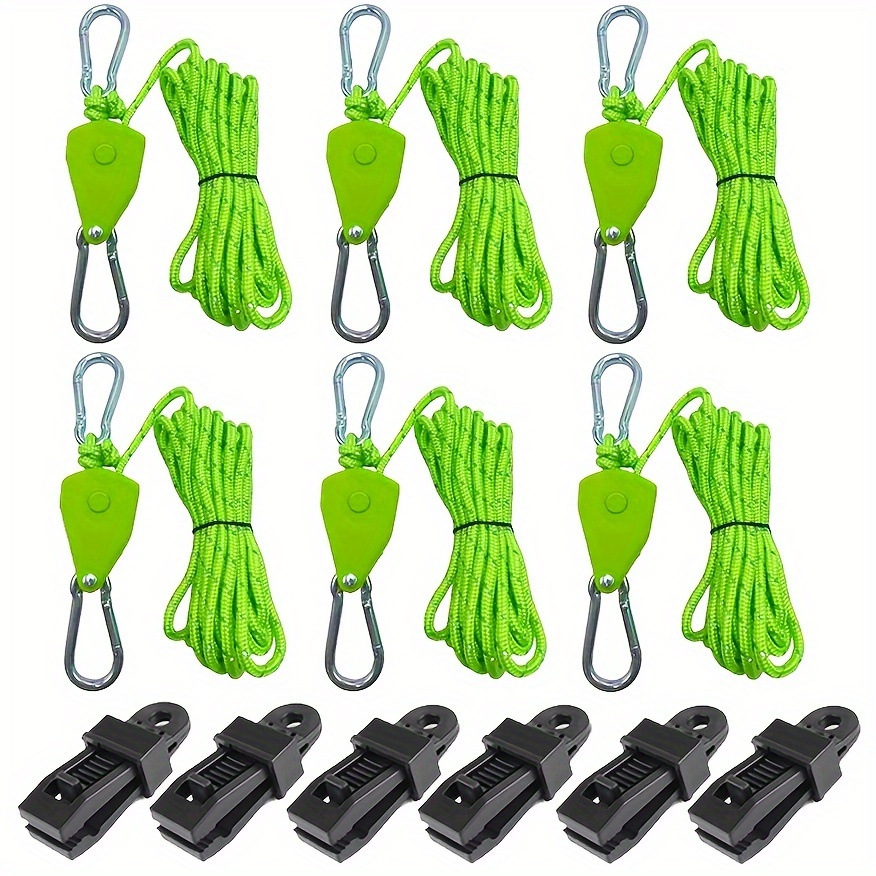 8/12pcs Camping Rope Tie Down With Reflective Rope And Tarp Clips For Tent Canopy, Suitable For Camping And Hiking