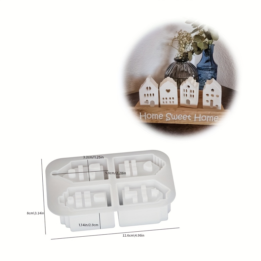 E-shop Harzform, Vier verbundene Hausdekoration, Kerzenhalterform, Heimdekoration, Tisch, Hohles kleines , Tropfkleber Gips Kerzenhalter, Tasse,