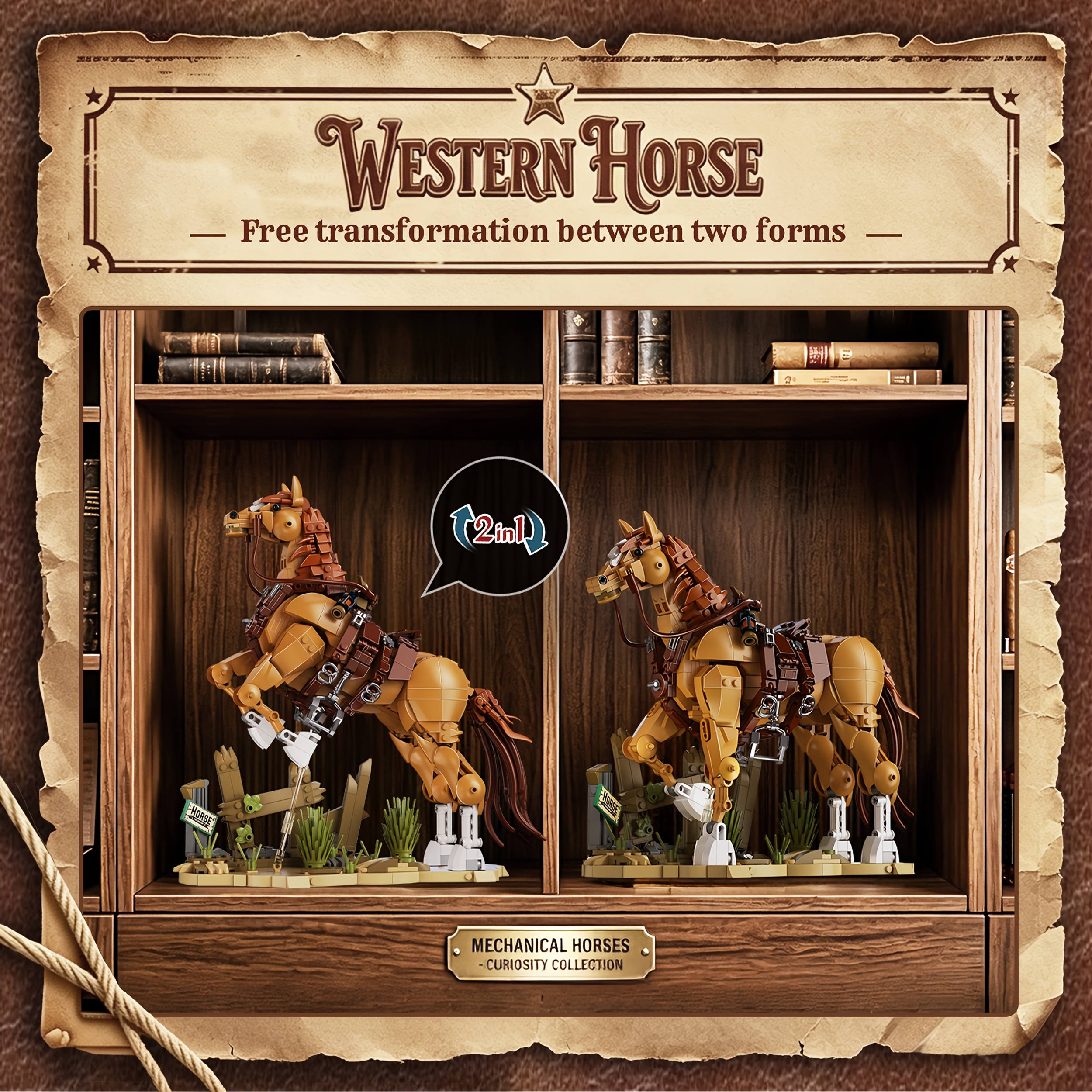 Retro Stacked Block Model of Horses, Articulated Joints