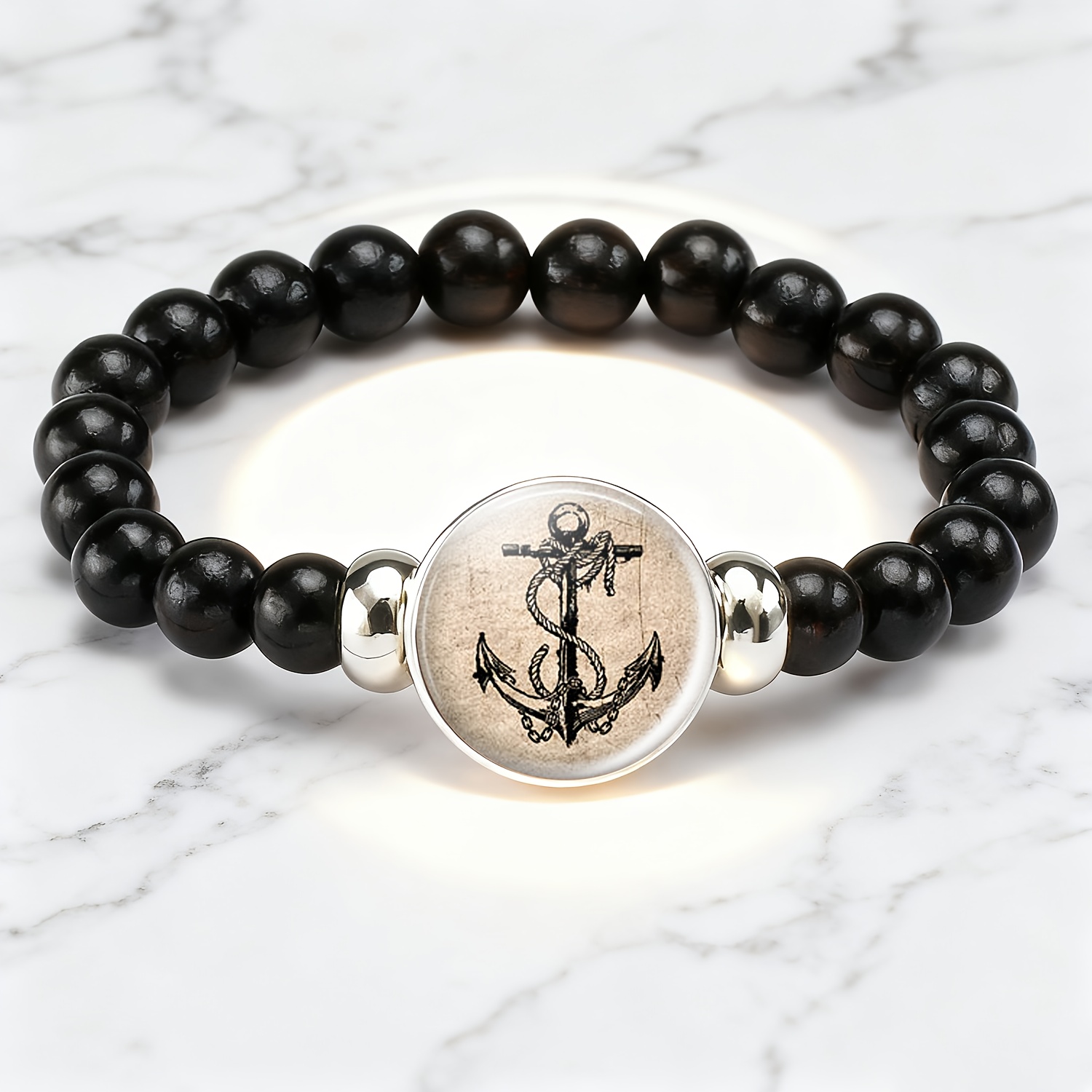 Teenager's Classic Black Bead and Chain Bracelet, Retro Style