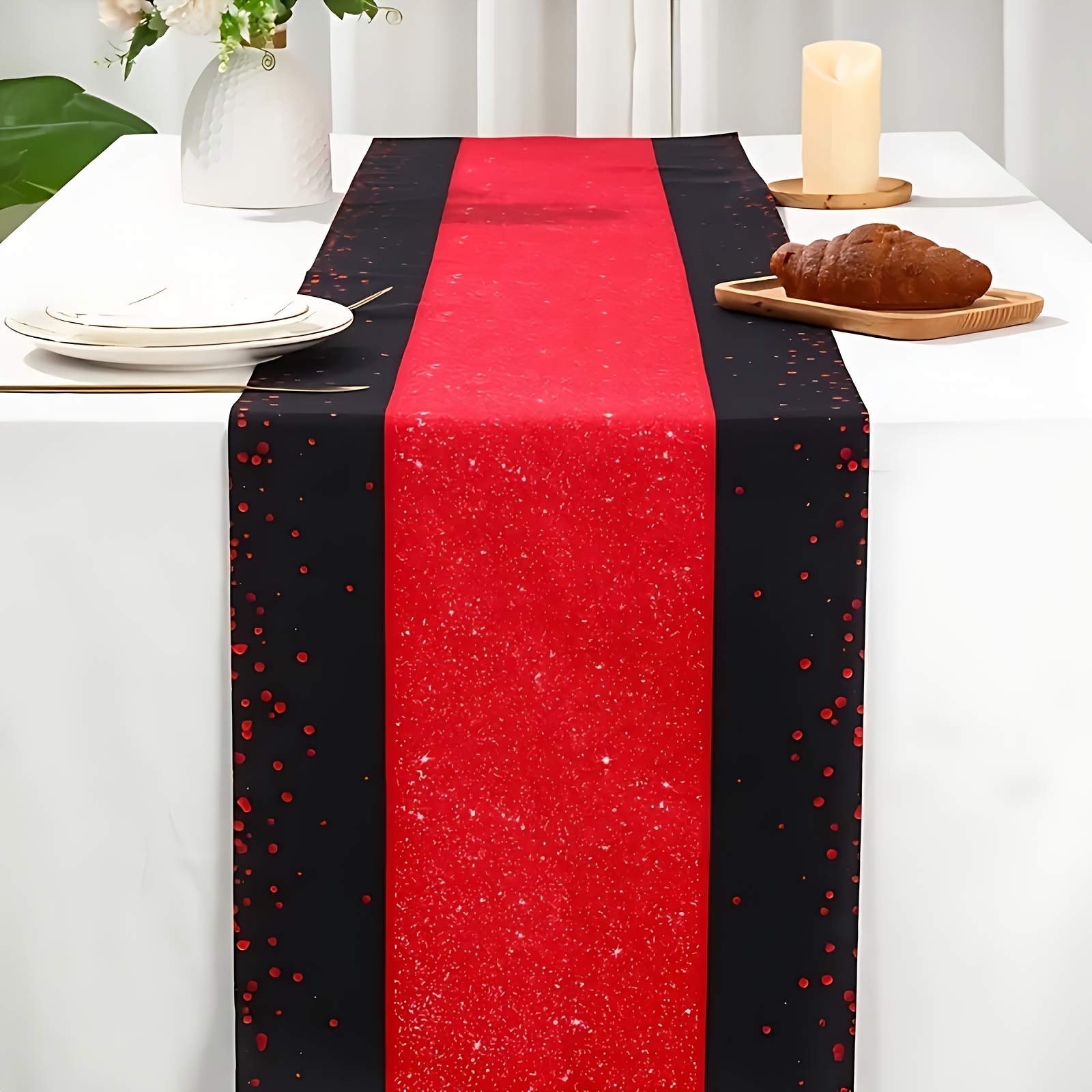 A Polyester Tablecloth - Machine-made, Standard Size, Black And For , Party Table Decoration, Dining Table Cover, Holiday Event Supplies, Party Gifts