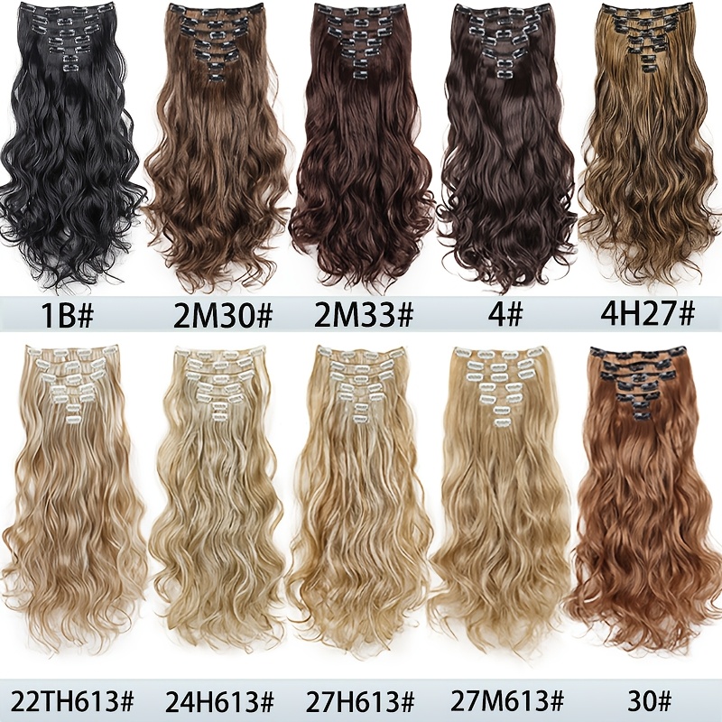 elegant mixed   in hair extension for women 16 clips long wavy curly synthetic hairpiece for   styling details 4