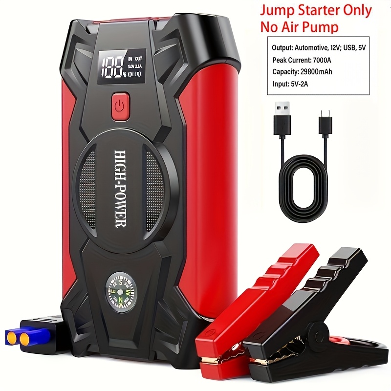 TEMU Portable Car Battery Booster, 7000a Capacity, Suitable For Engines Up To 8.5l Gasoline And 8.0l , Featuring A 29800mah Jump Starter With 4