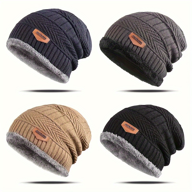 

Men's Fleece-lined Beanie Hat - , Ear-warming Knit Cap For Winter Outdoor Cycling | Perfect Gift Idea