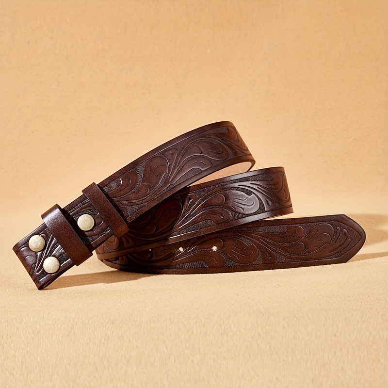 TEMU Western Cowboy Belt - -free Soft Vintage Belt Suitable For Jeans & Casual Pants, 1.5" Wide High-quality Belt With Embossed, Gift For, Husband