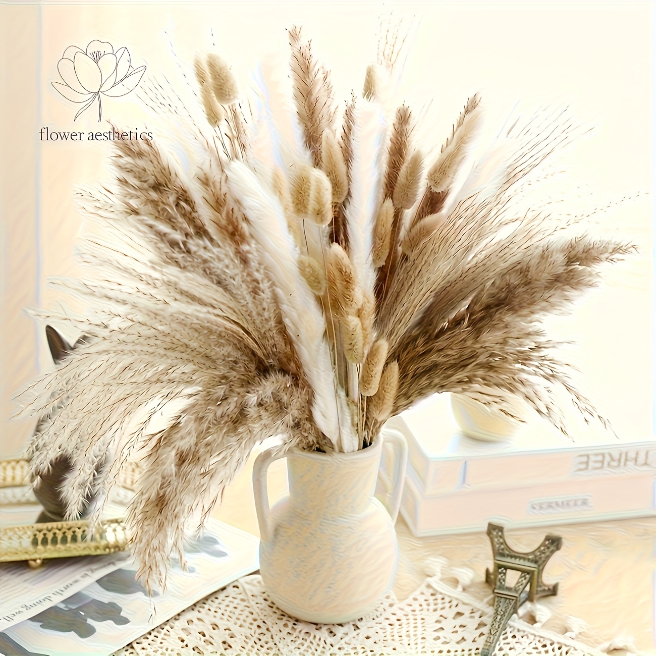 TEMU Set Of 101pcs Of Natural Dried Pampas Grass, Ideal For Farmhouse, Wall, Kitchen, Bedroom, Office, And Home Decoration