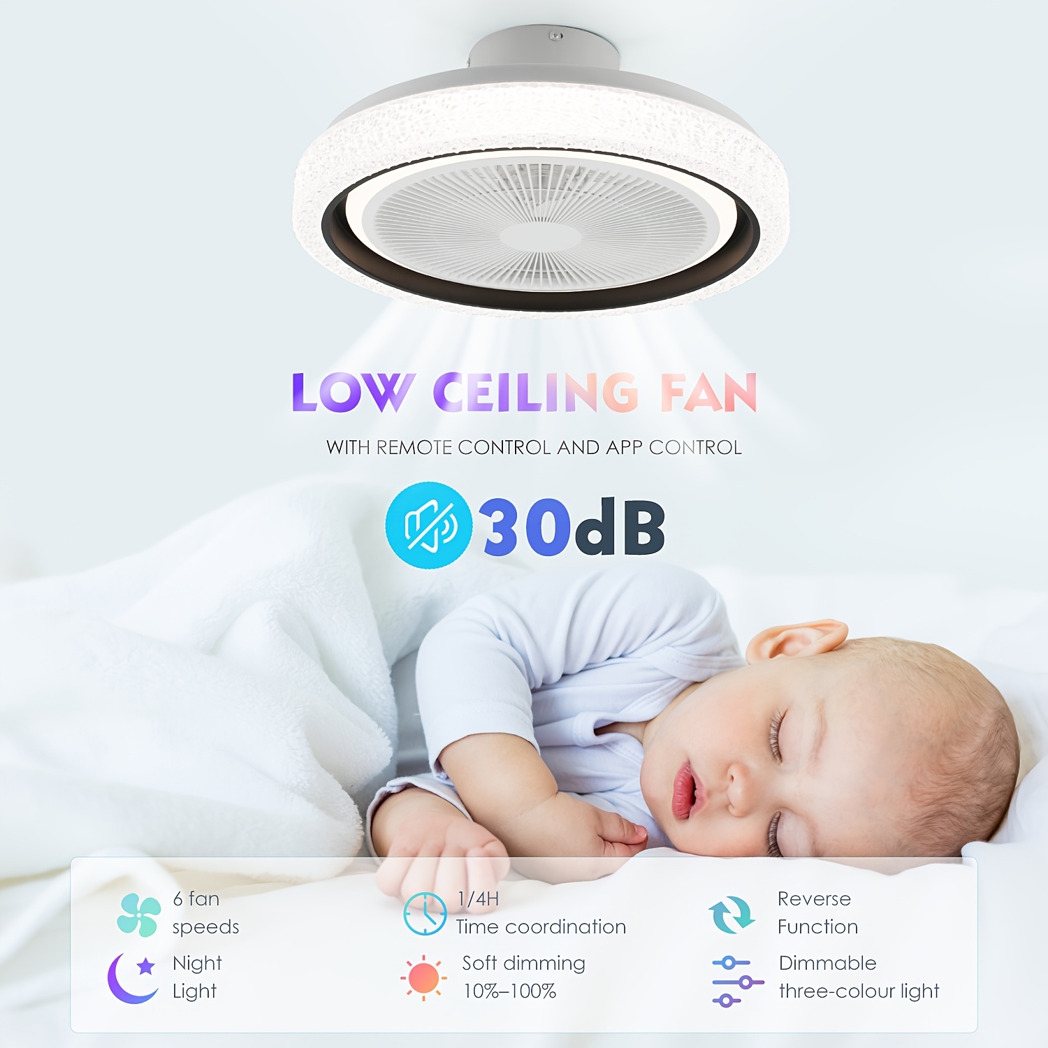 Smart Ceiling Fan with RGB Backlight and Remote