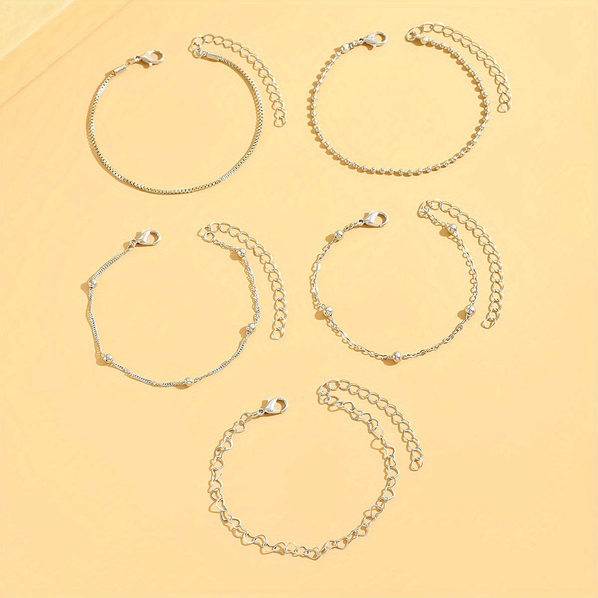 5pcs Set & Love Twist Flower Bling Stacked Wristlet Set