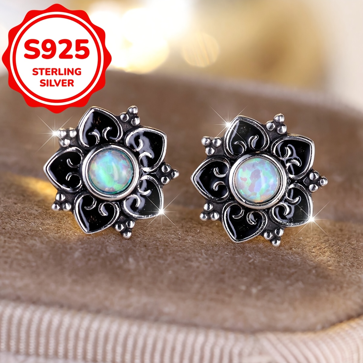 

1.5g Vintage 925 Sterling Silvery Australian Flower Earrings Bohemian Style Women's Date Gift