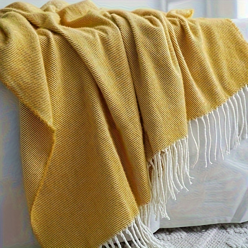 

Vintage-style Striped Tassel Throw Blanket - Twill Weave, Soft Warm Polyester, All-season Cozy Sofa And Bed Decorative Throw With Fringe, Woven Home Accent For Occasions