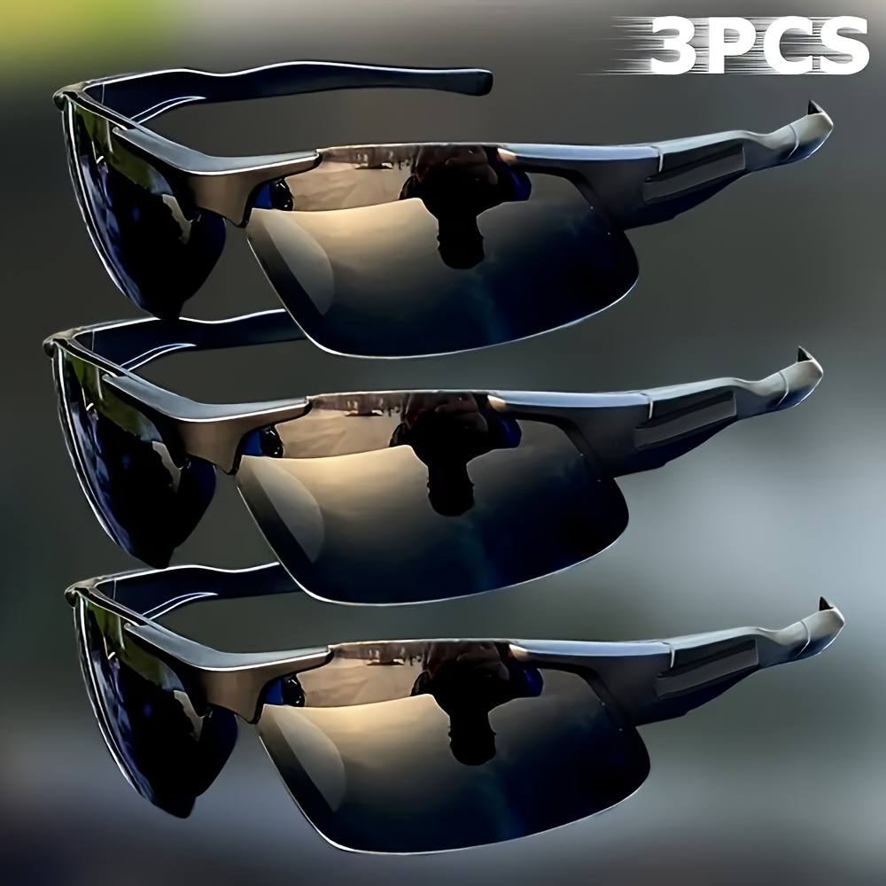 Image of 3pcs Unisex Casual Sports Sunglasses, Pc Trendy Black Sunglasses, Suitable For Fishing, Camping, Beach, Parties, Gatherings, Fashion Casual Sunglasses