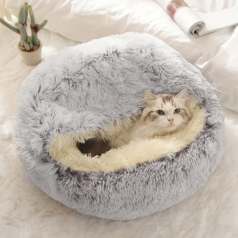 plush round cozy cat house and condo semi enclosed cat bed shell for cats and small   Product details 3