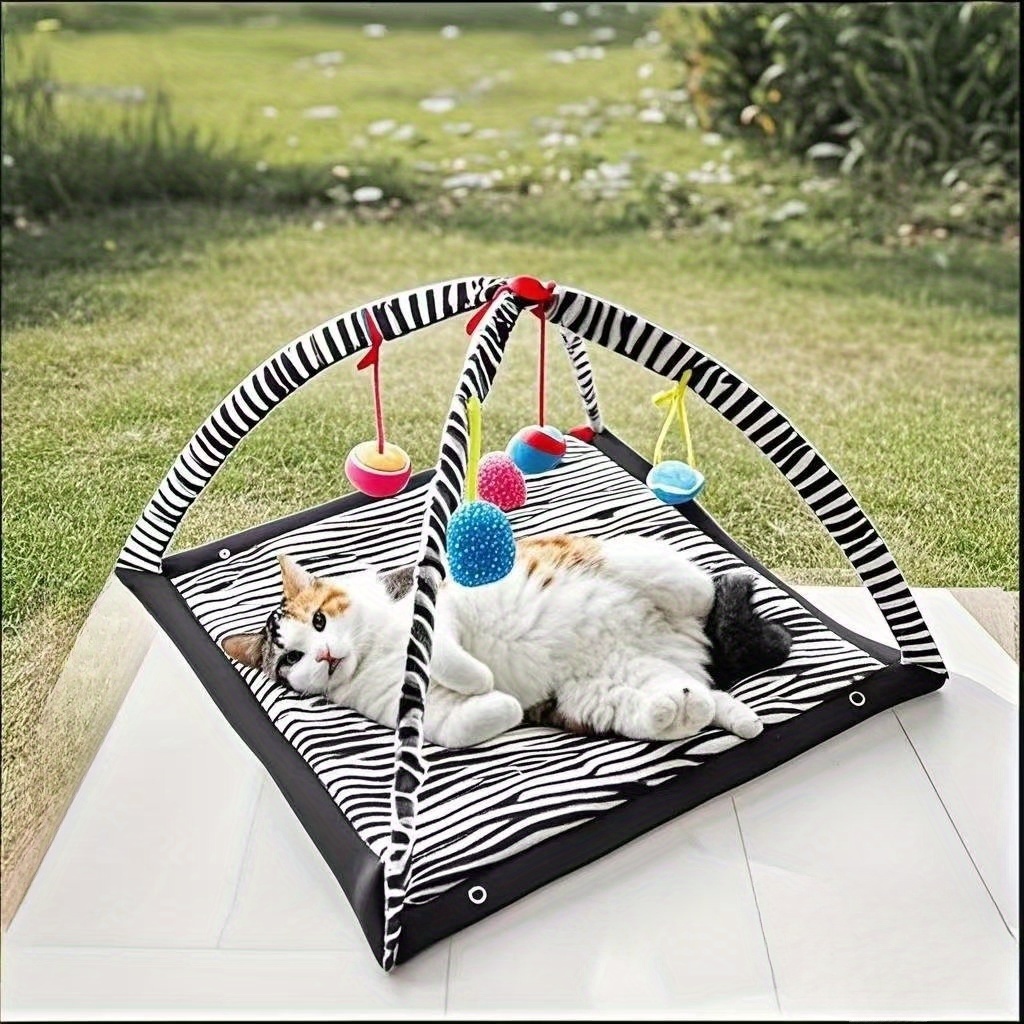 Interactive Cat Play Tent with Hanging Ball Toys & Scratching Mat