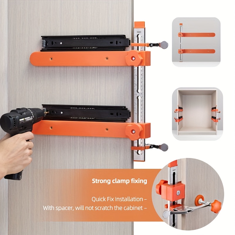TEMU Imbot, Drawer Rail Installer, Drawer Slide Jig, Orange Precision Drawer Rail Fixture With Switch Clamp And Magnetic Arm - Adjustable Height,