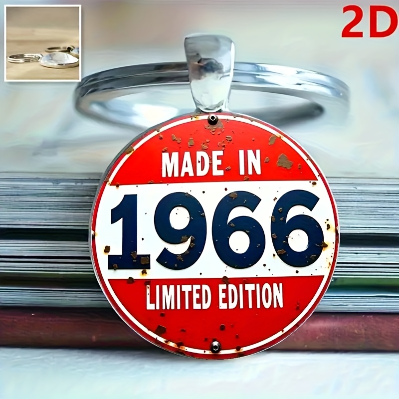 2d Flat, 1pc 2d Flat "made In 1966" Edition Hanging Keychain - Alloy, Design, 's Birthday Gift, Bag Accessories, Unique Gift Items | Style | Durable Alloy, 2d Flat